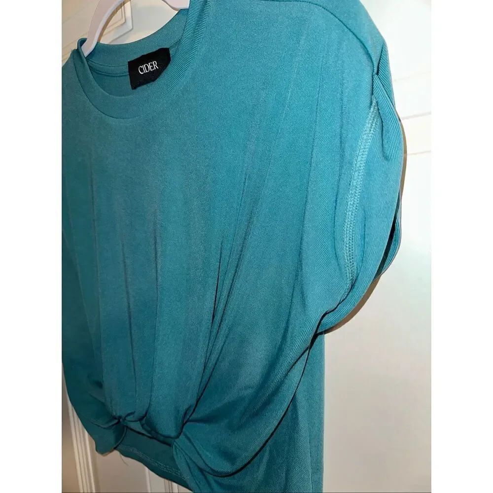 Cider Knotted Solid Crop Top – Teal, Women’s Size Small - Picture 4 of 7